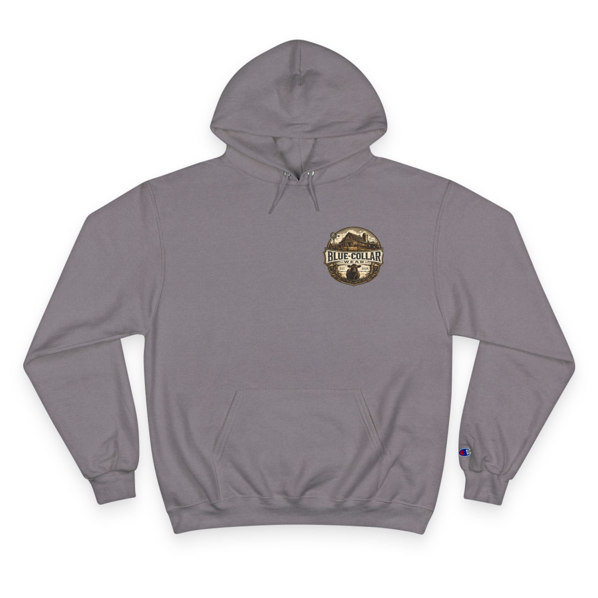Blue-Collar Wear RANCHER Shield Hoodie — Vintage Workwear Logo Pullover