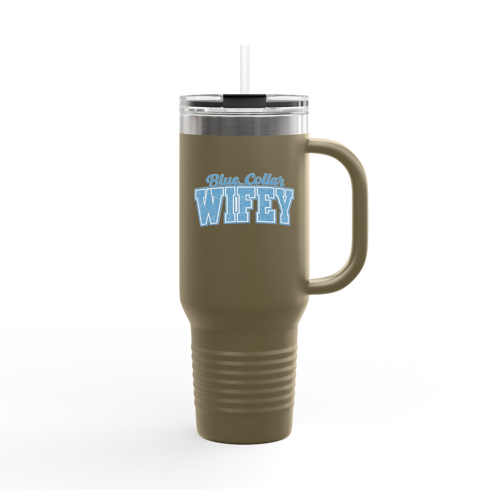 40oz Insulated Travel Mug — "Blue Collar Wifey" Rustic Workwife Coffee Tumbler