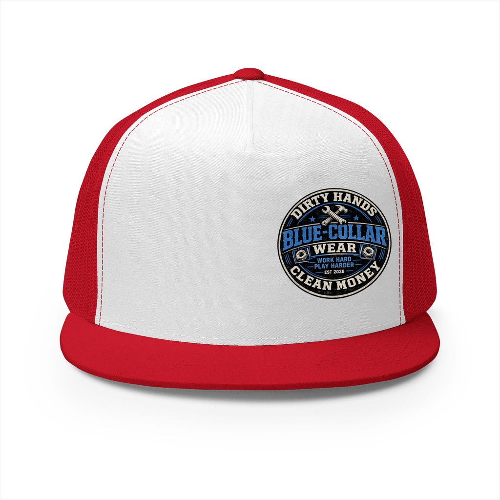Blue-Collar Workwear Trucker Cap — "Dirty Hands Clean Money" Patch