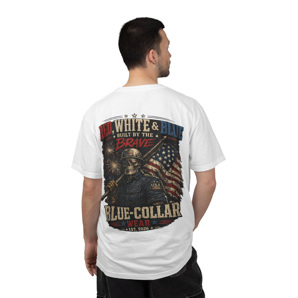 Blue-Collar Wear Patriotic T-Shirt — “Red, White & Blue Built by the Brave”