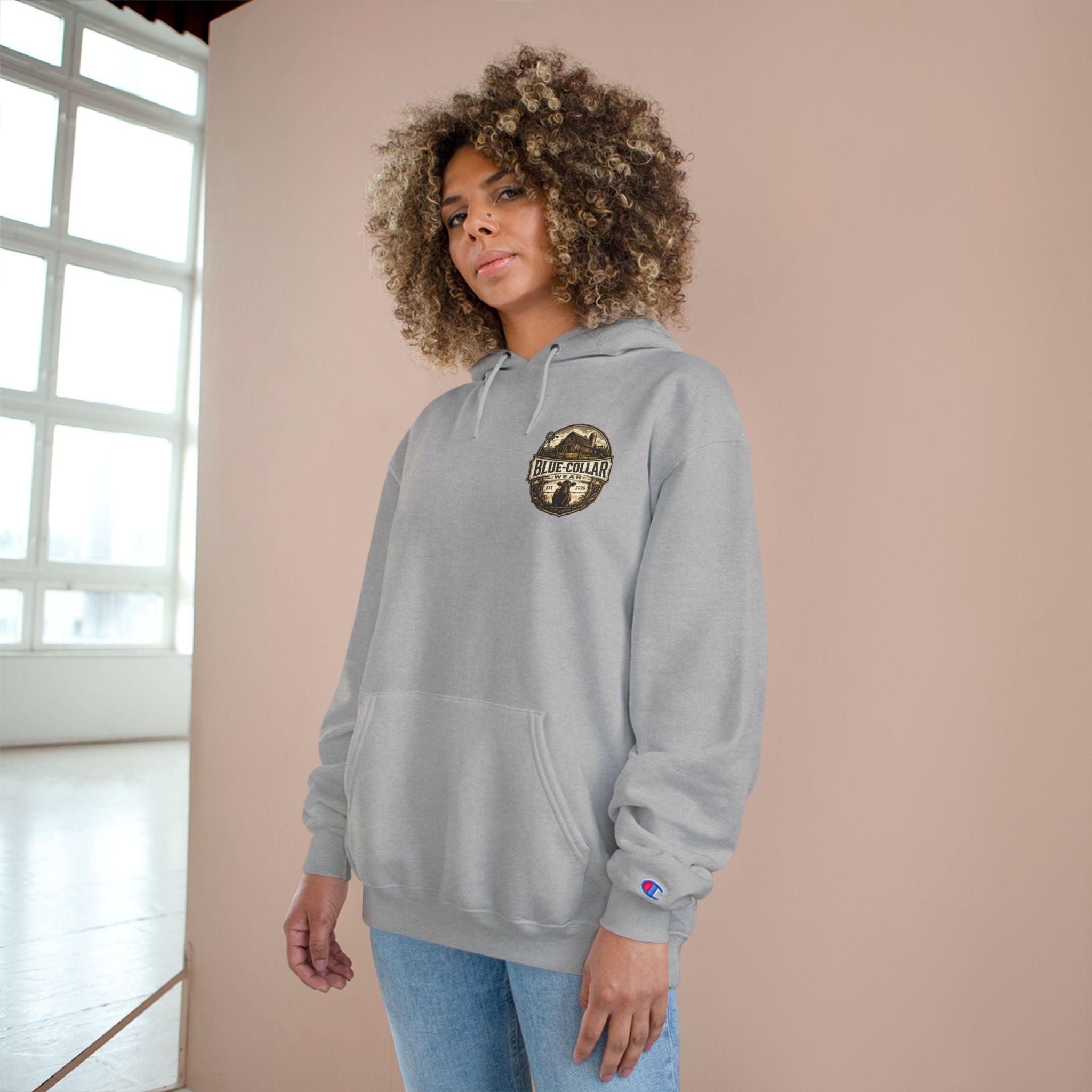 Blue-Collar Wear RANCHER Shield Hoodie — Vintage Workwear Logo Pullover