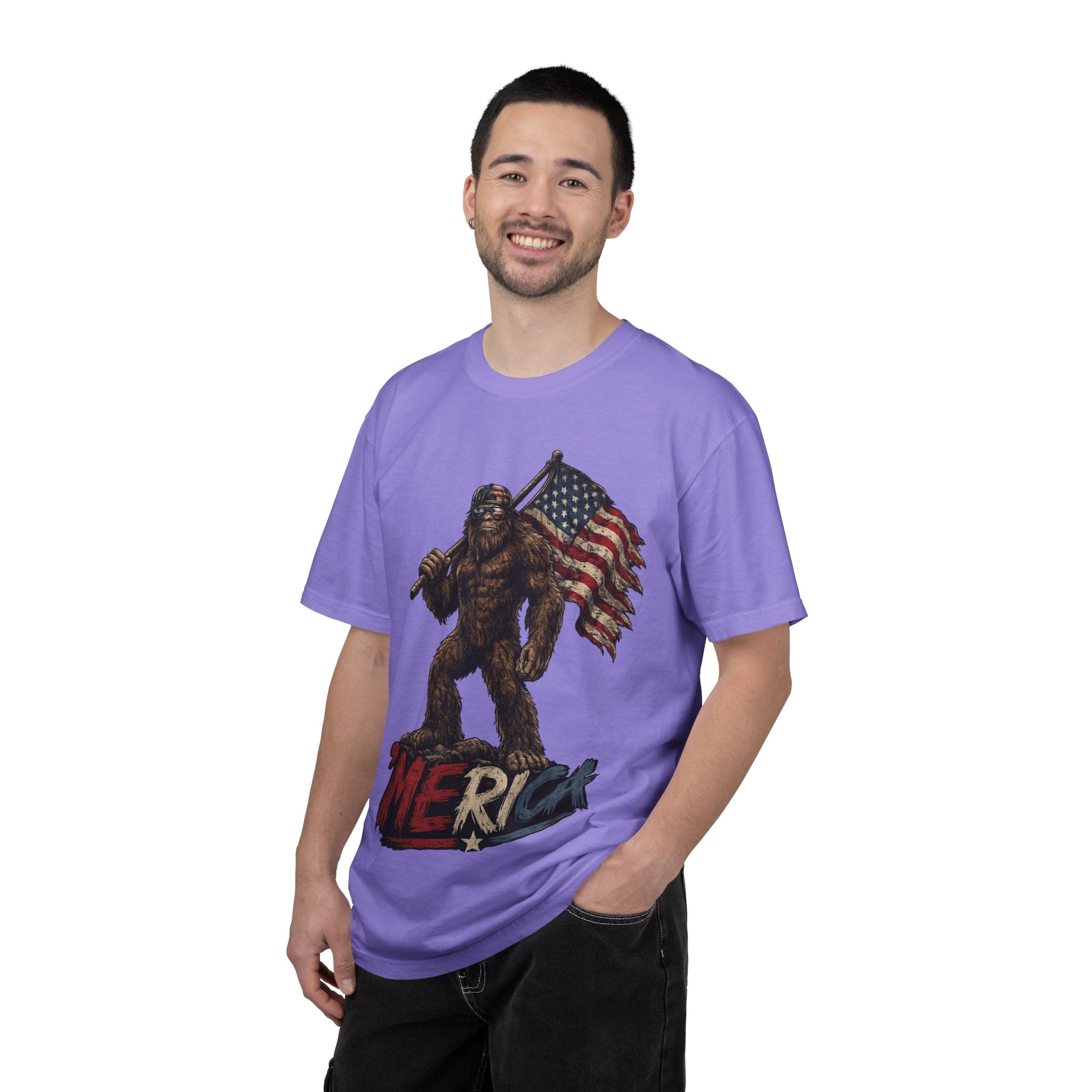 'Merica Bigfoot Flag T-Shirt — Patriotic Sasquatch Americana Tee