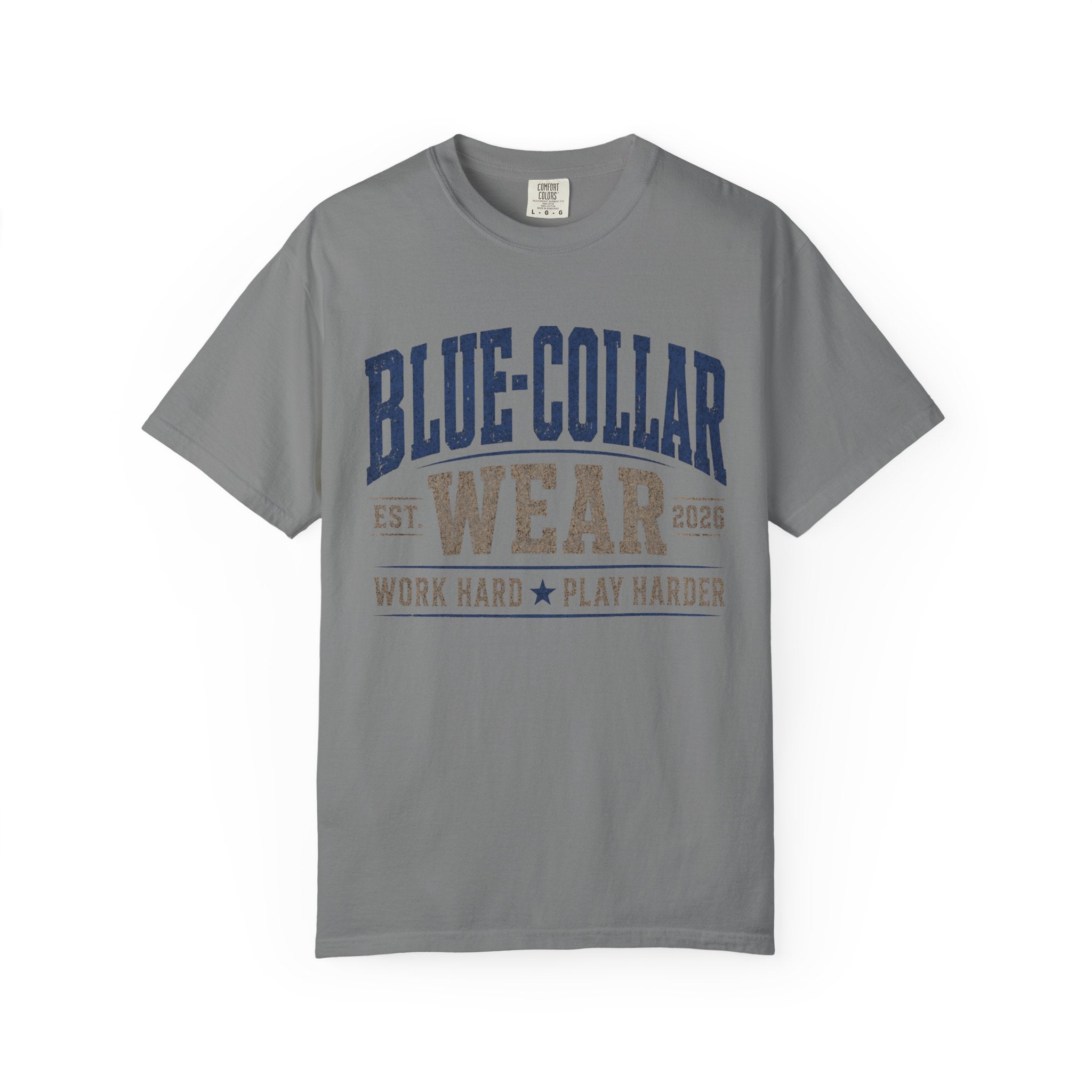 Blue-Collar Wear T-Shirt — "Work Hard • Play Harder" Retro Workwear Tee