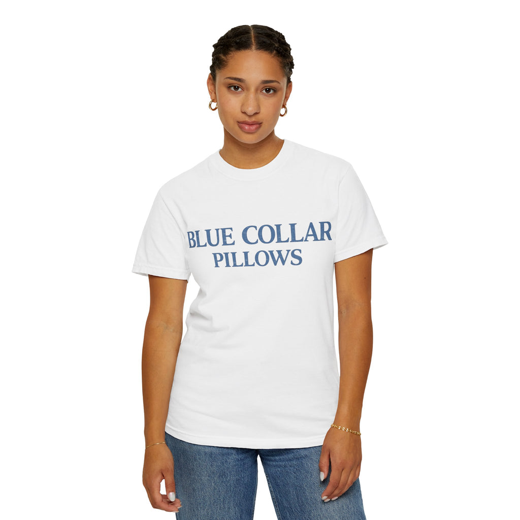 Blue Collar Pillows T-Shirt — Vintage Serif Logo Tee