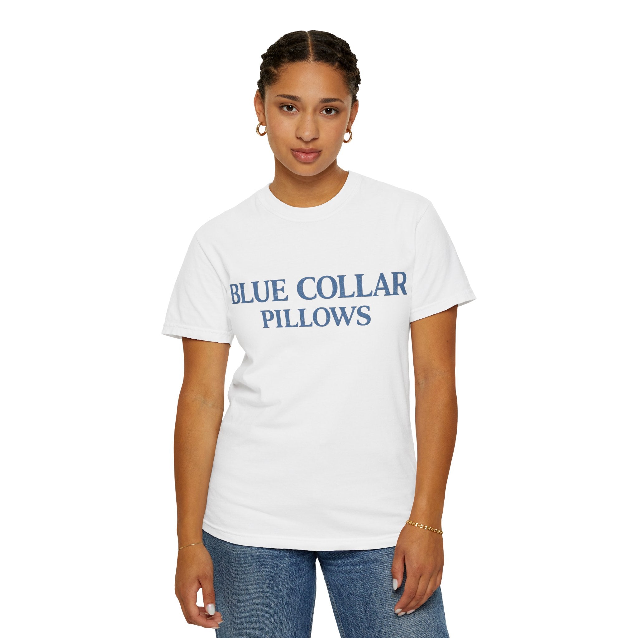 Blue Collar Pillows T-Shirt — Vintage Serif Logo Tee