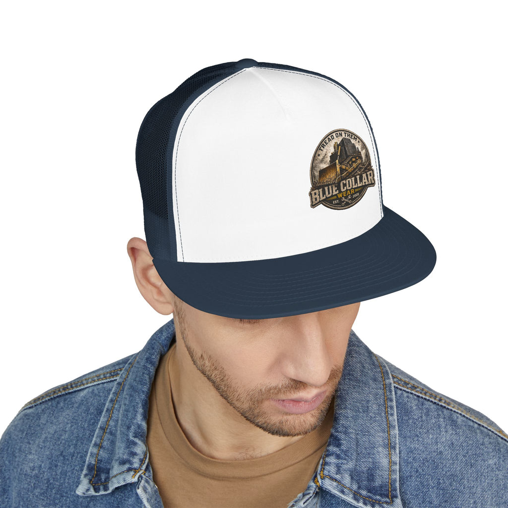 Blue Collar Workwear Trucker Cap — Lead On Team Vintage Construction Logo