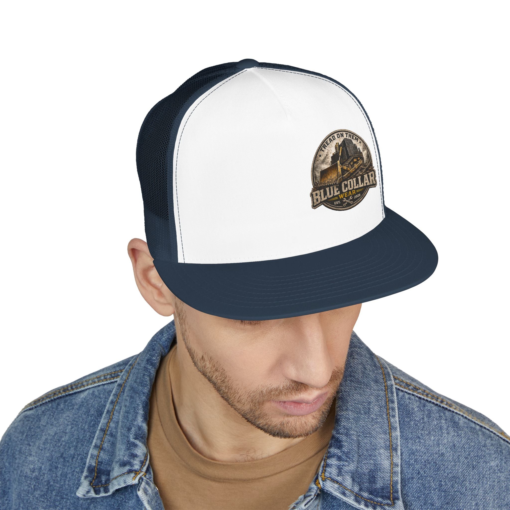 Blue Collar Workwear Trucker Cap — Lead On Team Vintage Construction Logo