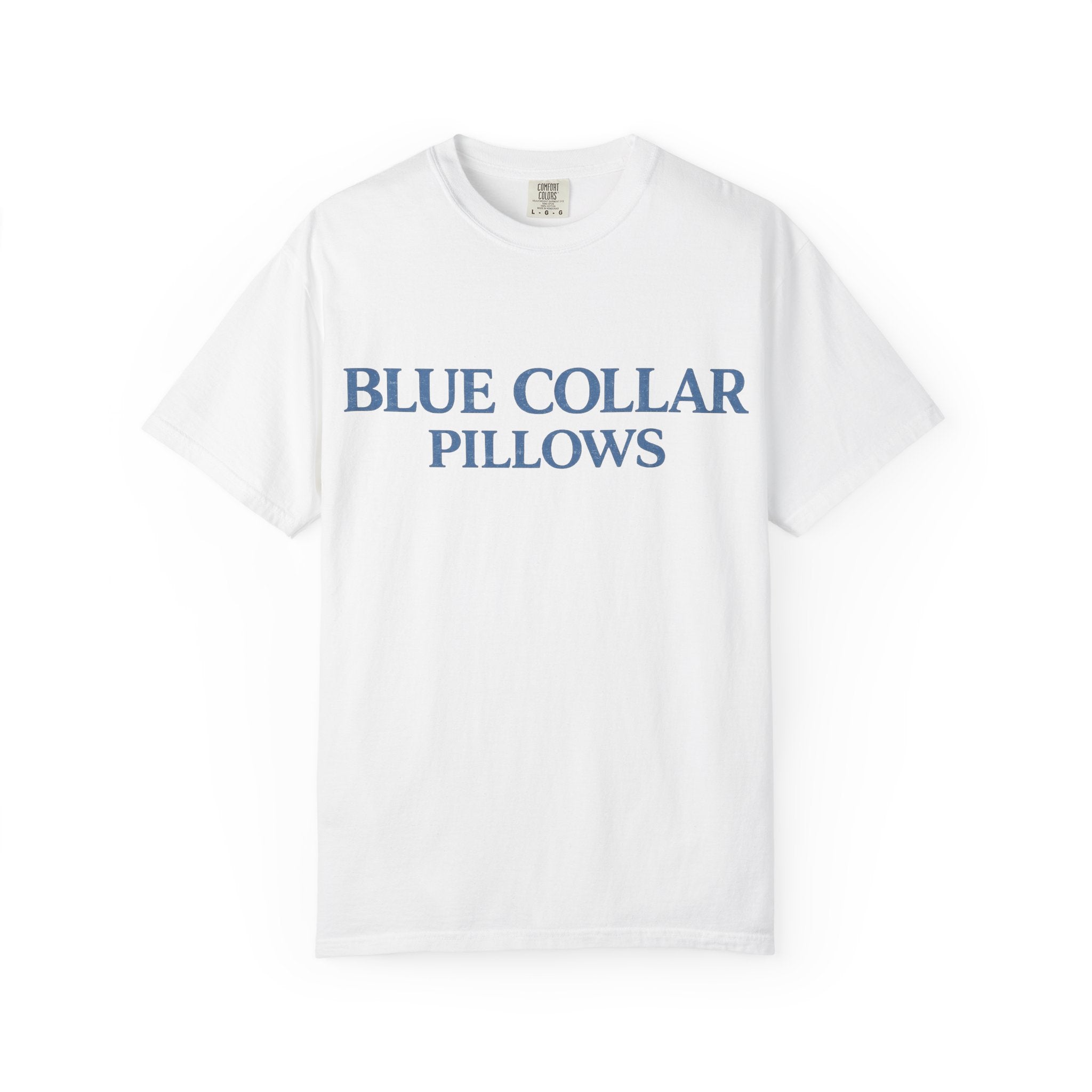 Blue Collar Pillows T-Shirt — Vintage Serif Logo Tee