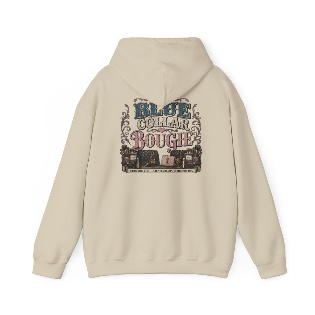 Blue Collar Bougie Hoodie — Rustic Workwear Graphic Pullover