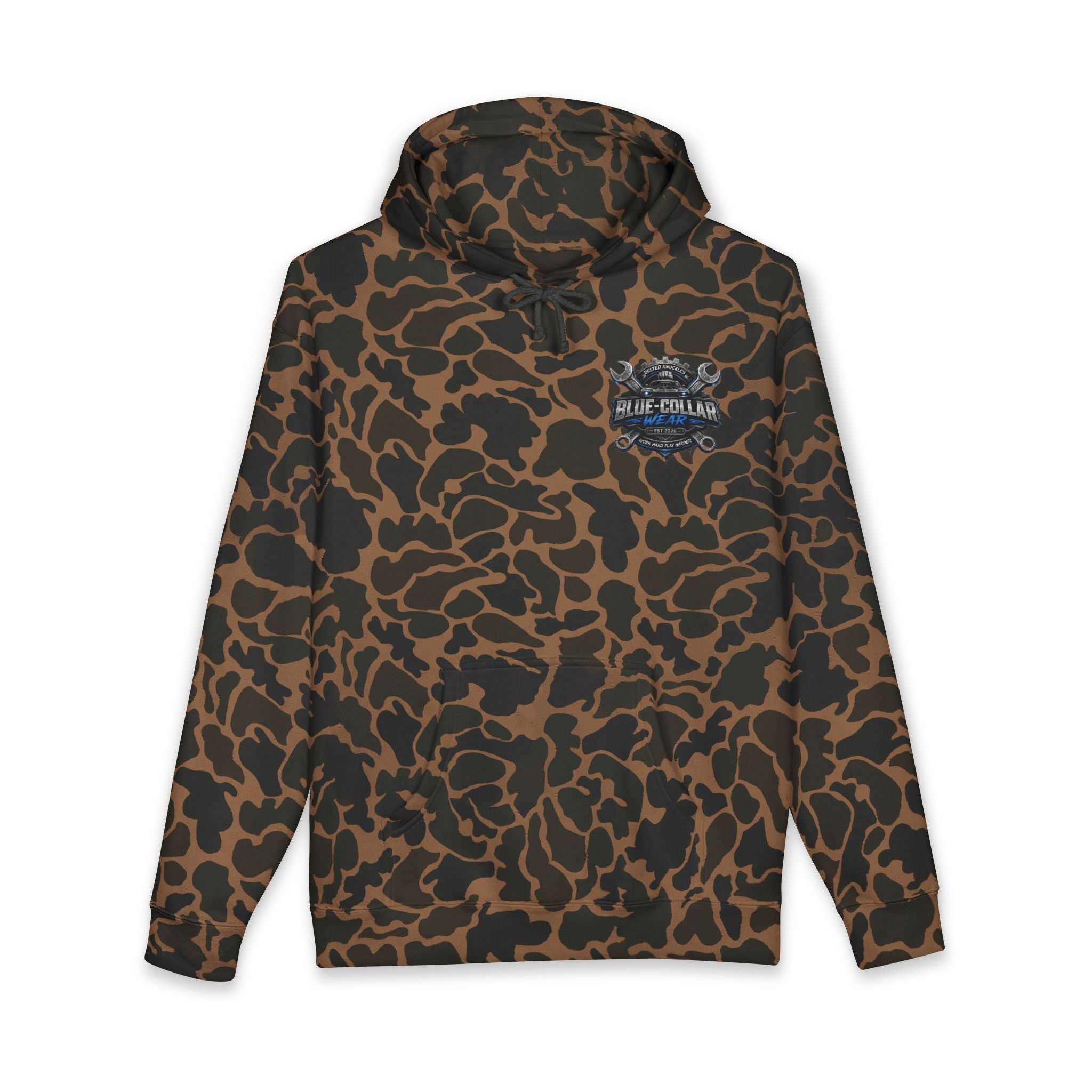 Blue-Collar Wear Hoodie — Mechanic Wrench Logo Workwear Pullover