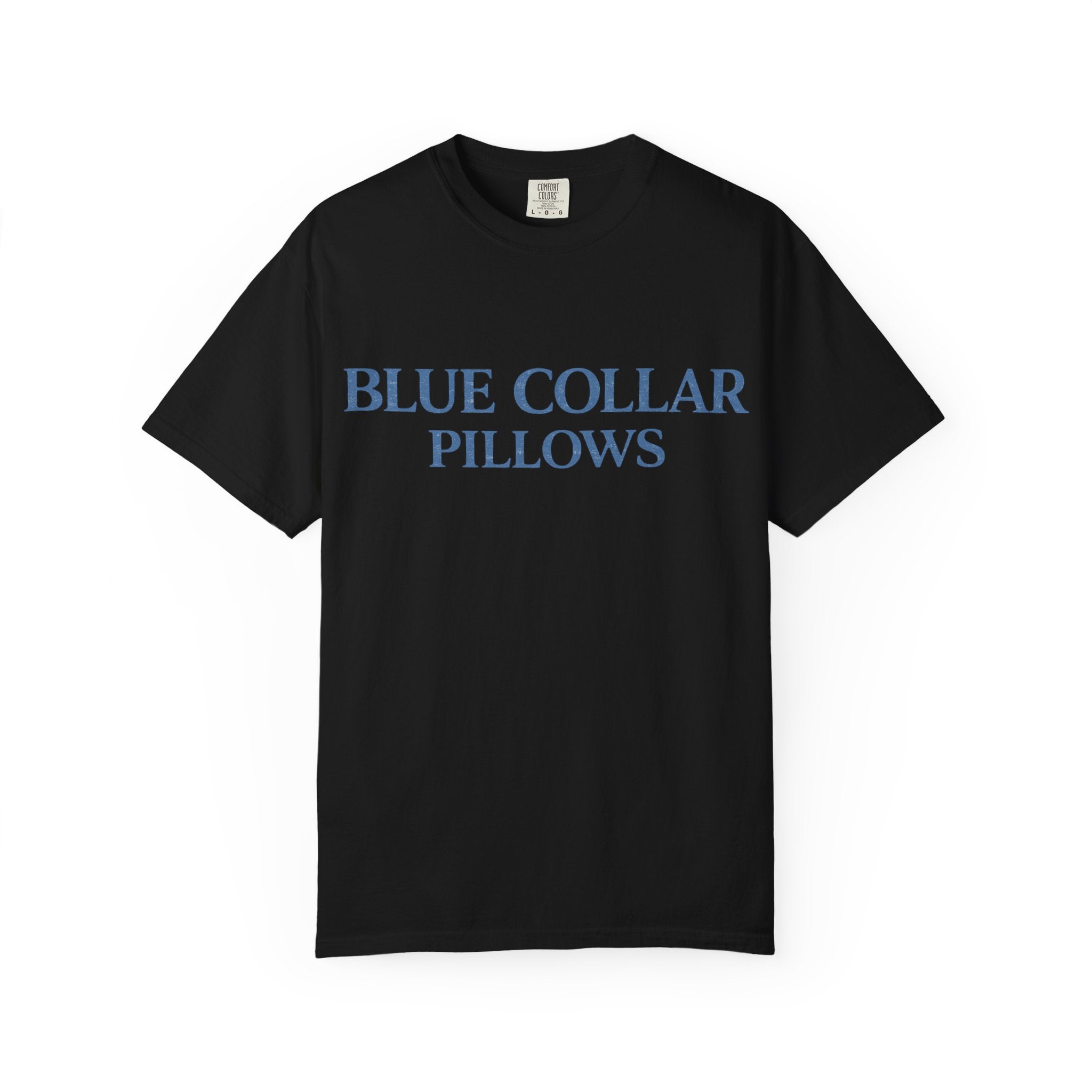 Blue Collar Pillows T-Shirt — Vintage Serif Logo Tee