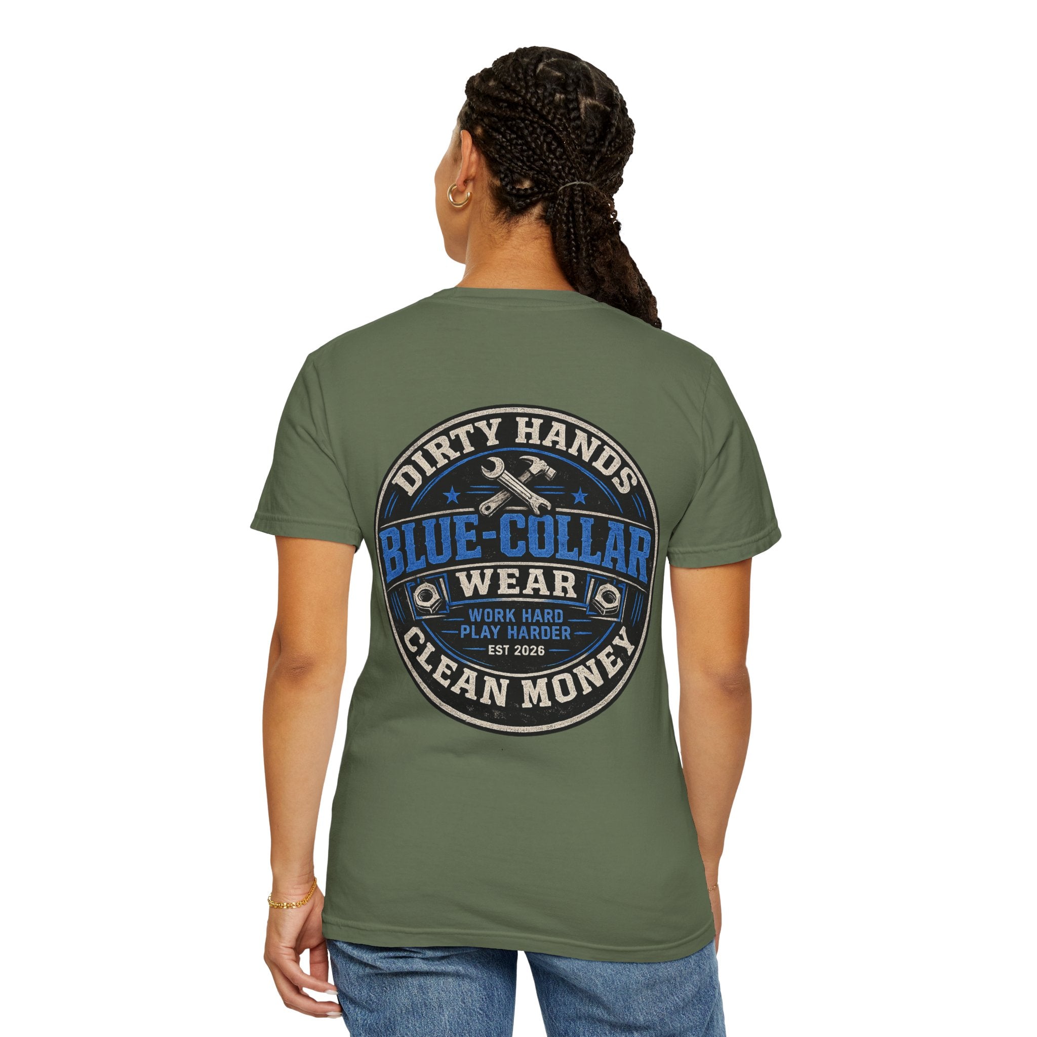Blue-Collar T-Shirt — "Dirty Hands, Clean Money" Workwear Graphic Tee