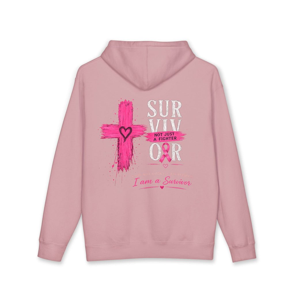 Breast Cancer Survivor Hoodie – 'Survivor, Not Just A Fighter' Pink Ribbon Pullover