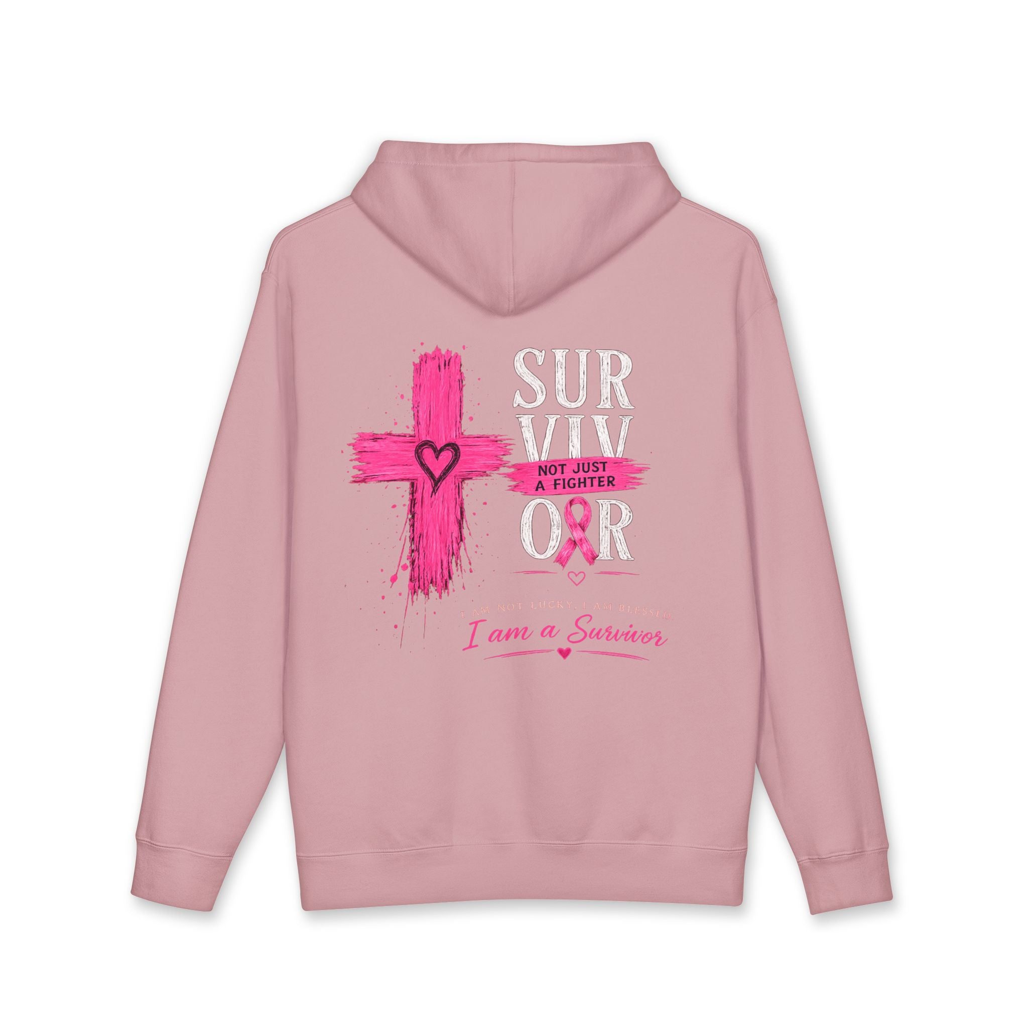 Breast Cancer Survivor Hoodie – 'Survivor, Not Just A Fighter' Pink Ribbon Pullover
