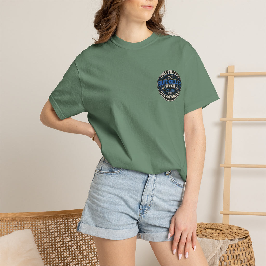Blue-Collar T-Shirt — "Dirty Hands, Clean Money" Workwear Graphic Tee