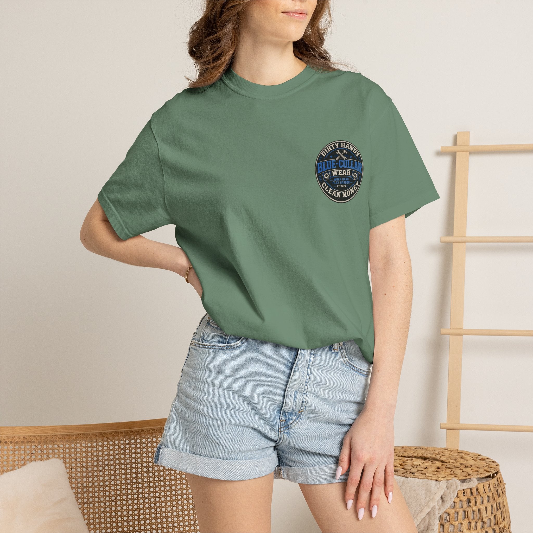 Blue-Collar T-Shirt — "Dirty Hands, Clean Money" Workwear Graphic Tee