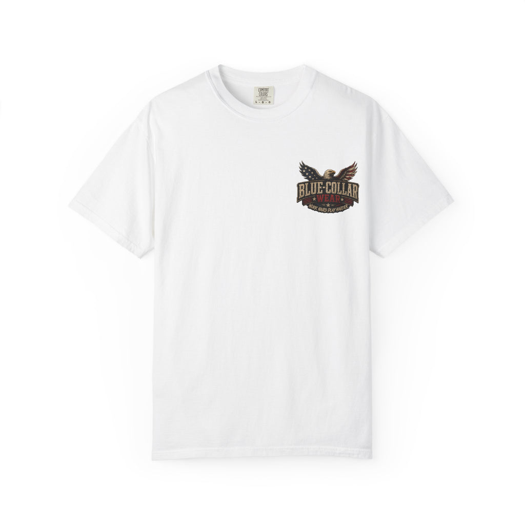 Merica Bigfoot Flag T-Shirt — 'Blue Collar' Patriotic Graphic Tee