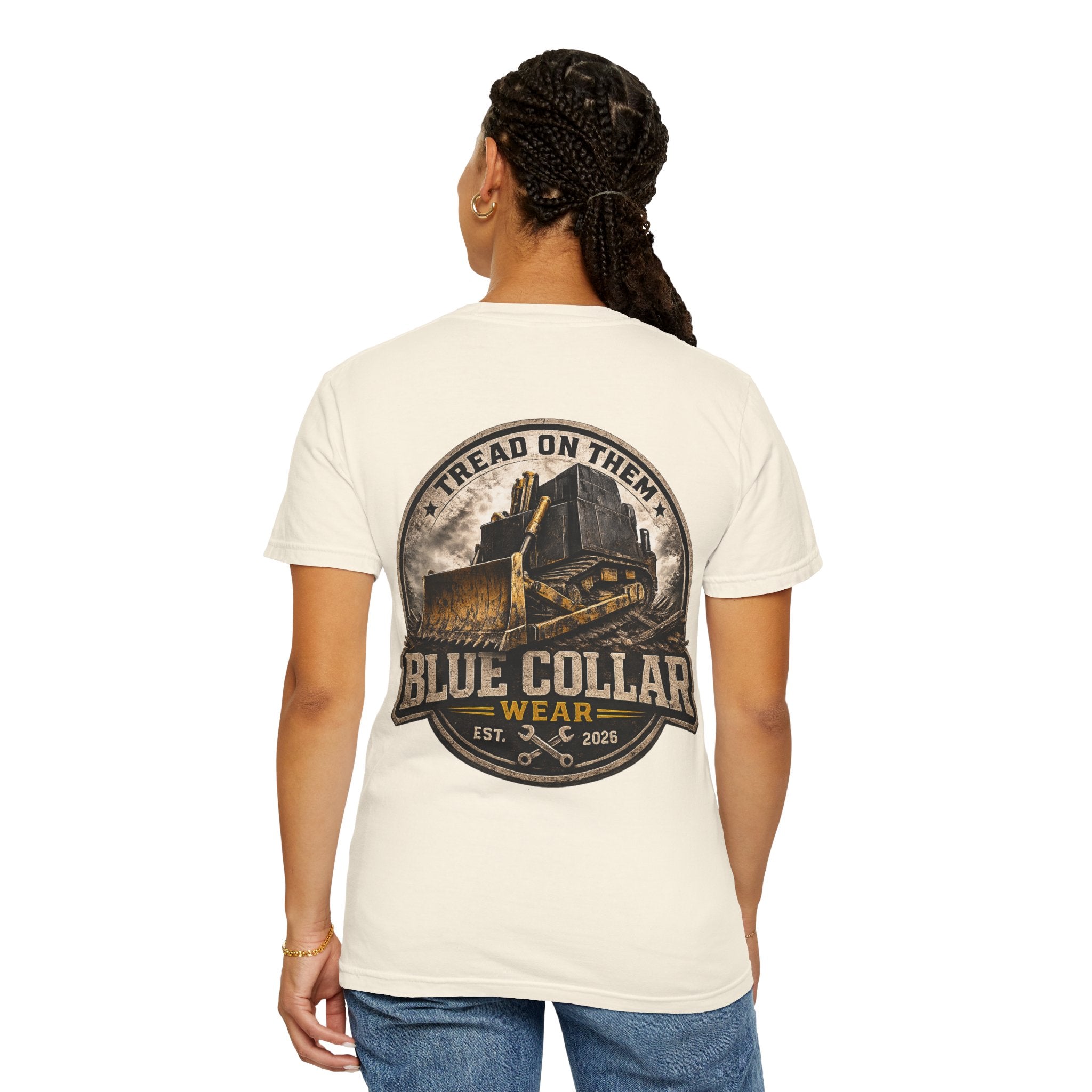 Blue Collar T-Shirt — "Tread On Them" Bulldozer Workwear Tee