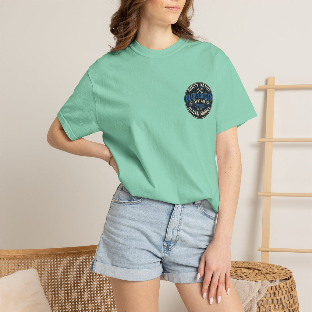 Blue-Collar T-Shirt — "Dirty Hands, Clean Money" Workwear Graphic Tee