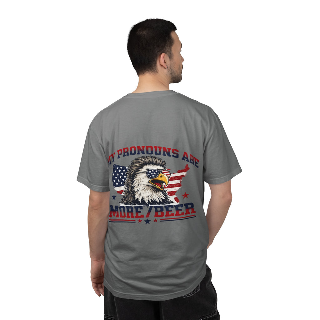 T-Shirt — "My Pronouns Are More/Beer" Patriotic Eagle Graphic