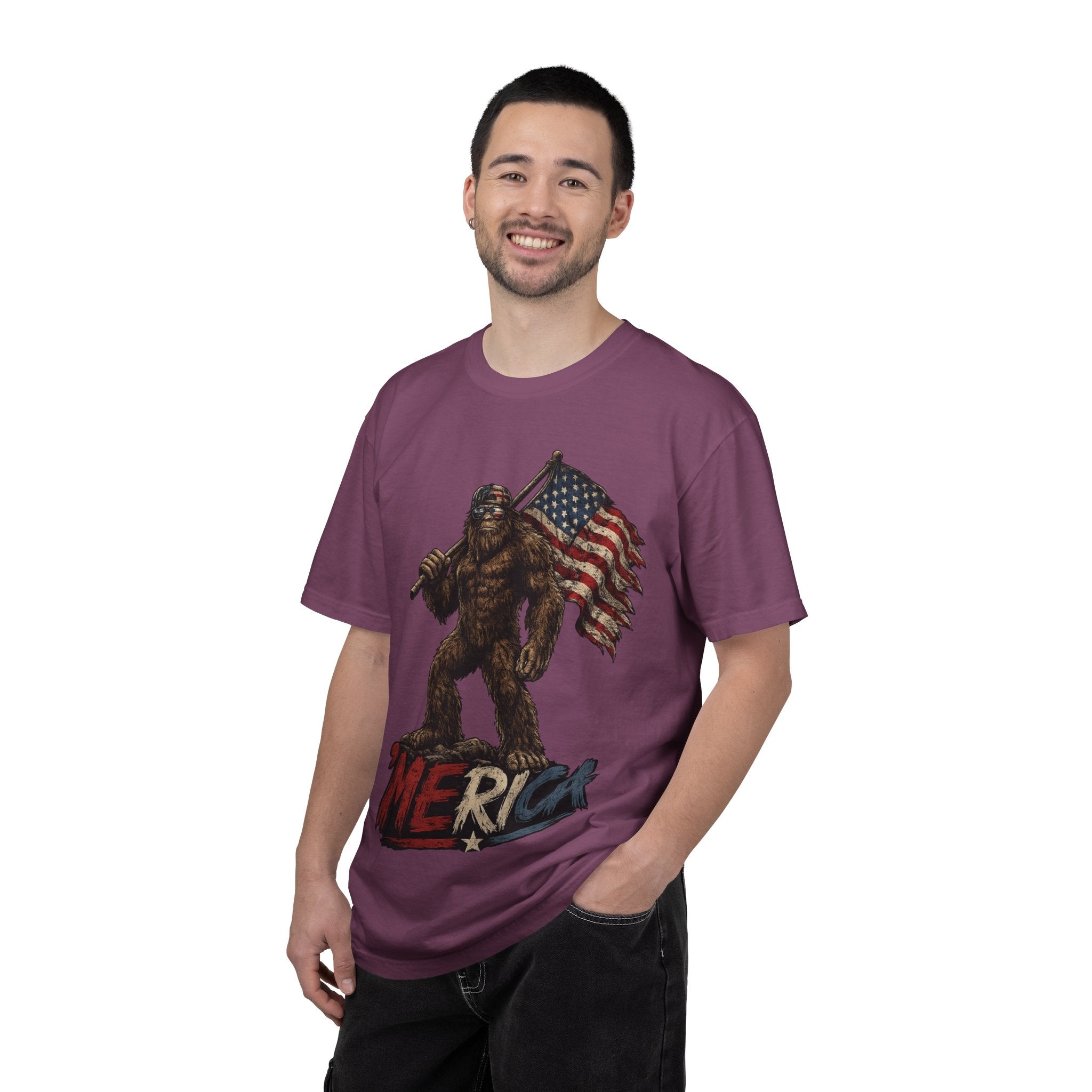 'Merica Bigfoot Flag T-Shirt — Patriotic Sasquatch Americana Tee