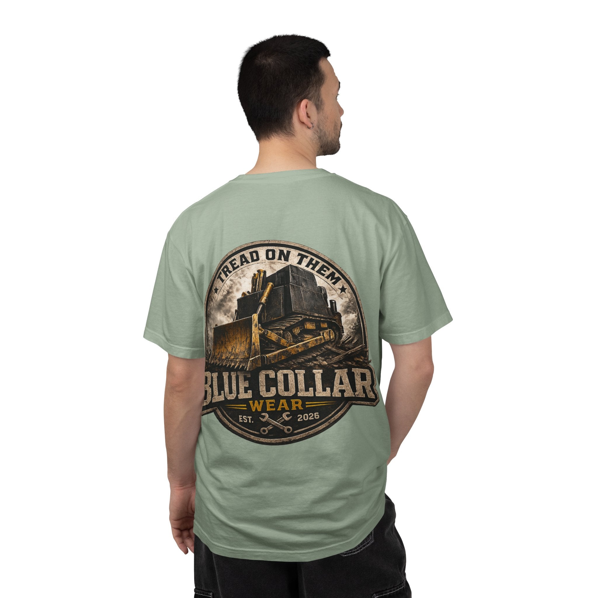 Blue Collar T-Shirt — "Tread On Them" Bulldozer Workwear Tee