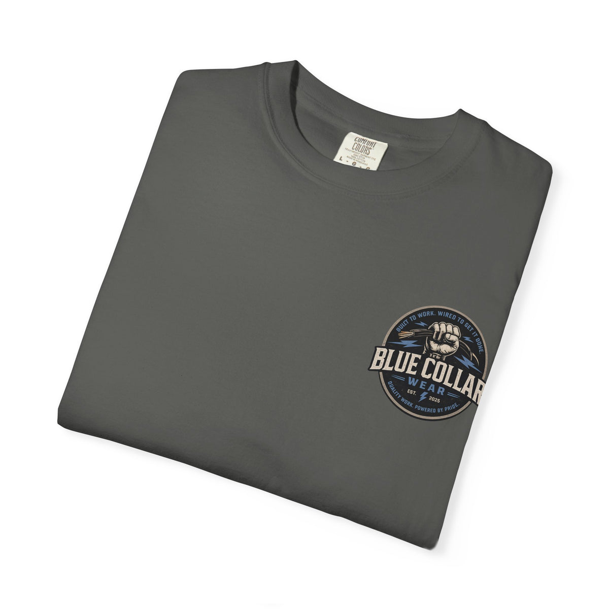 Blue Collar T-Shirt — Retro Workwear Fist Logo