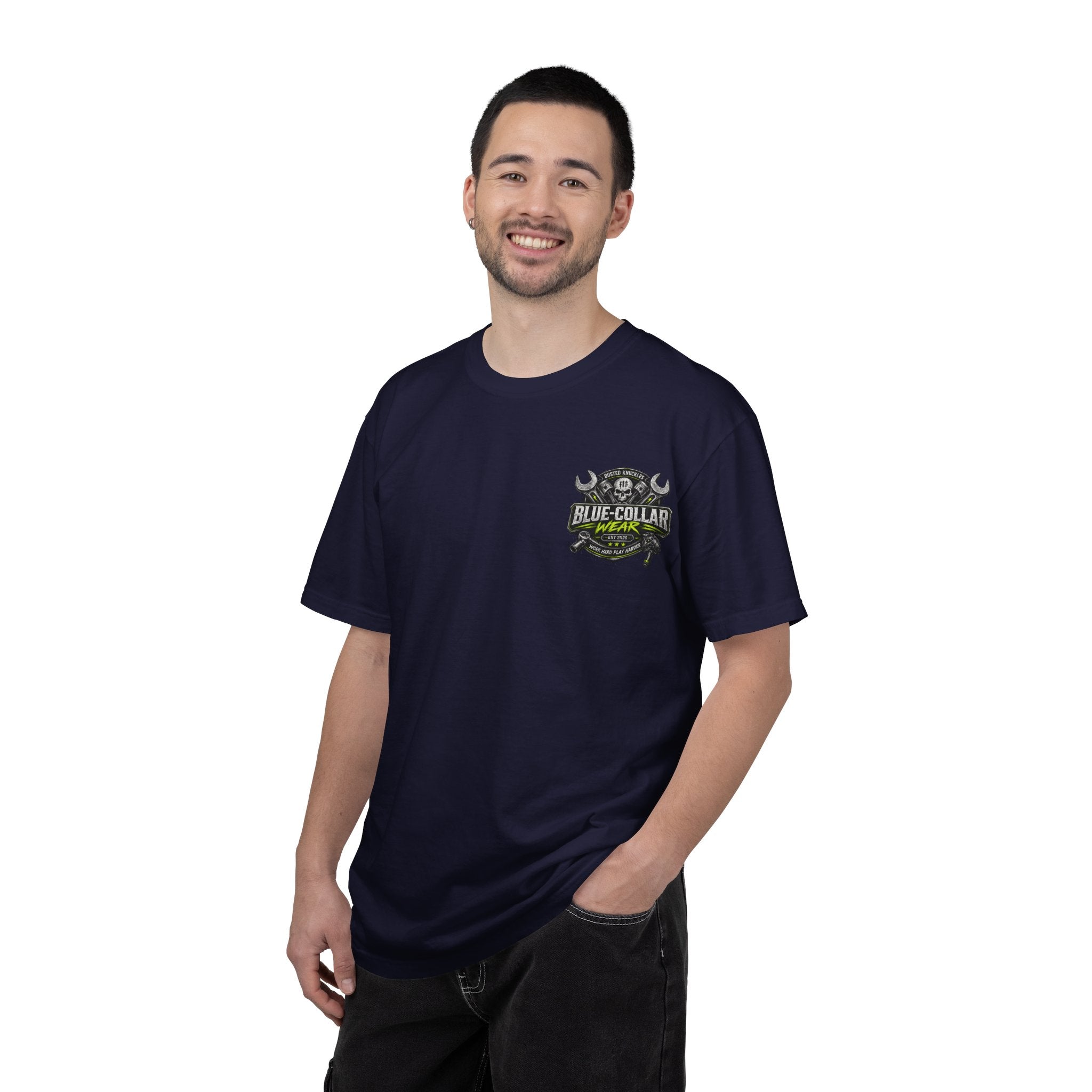 Blue-Collar Wear T-Shirt Mechanic — "Busted Knuckles" Workwear Graphic