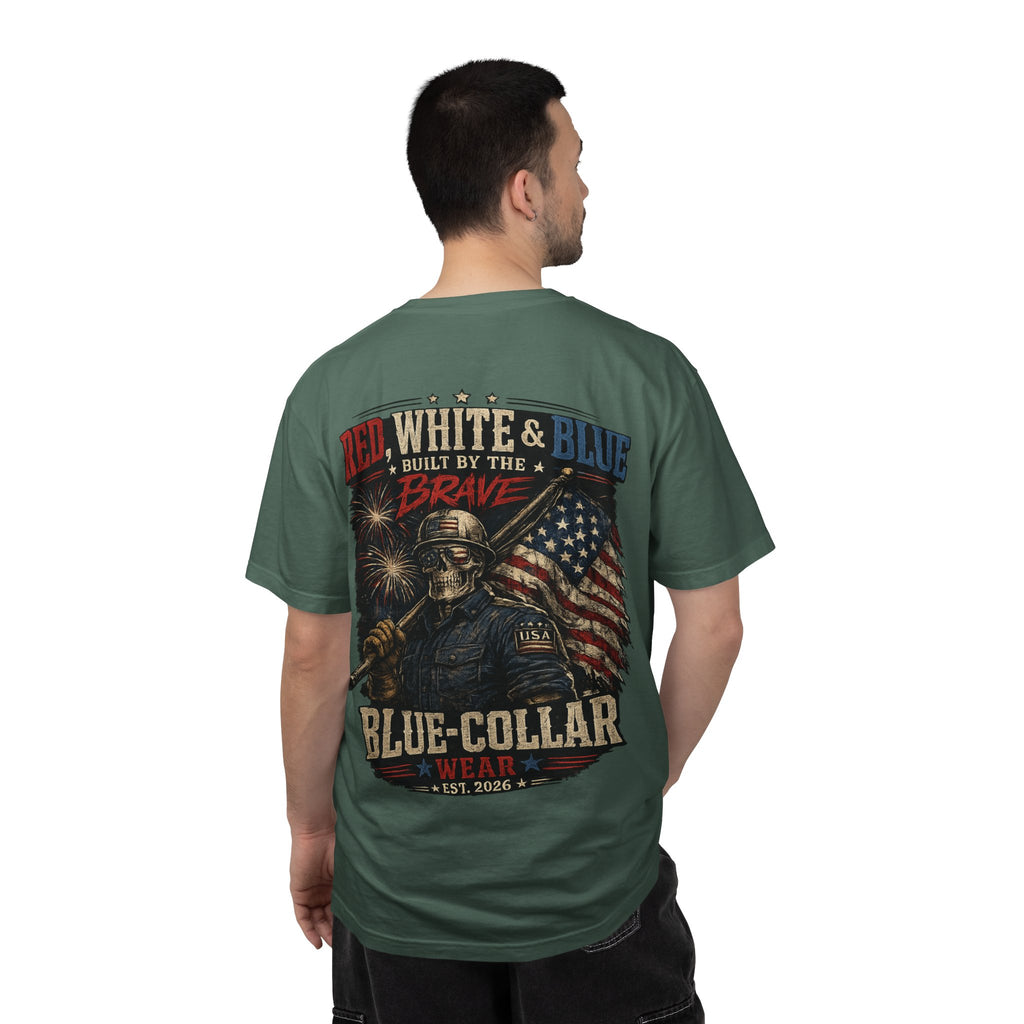 Blue-Collar Wear Patriotic T-Shirt — “Red, White & Blue Built by the Brave”