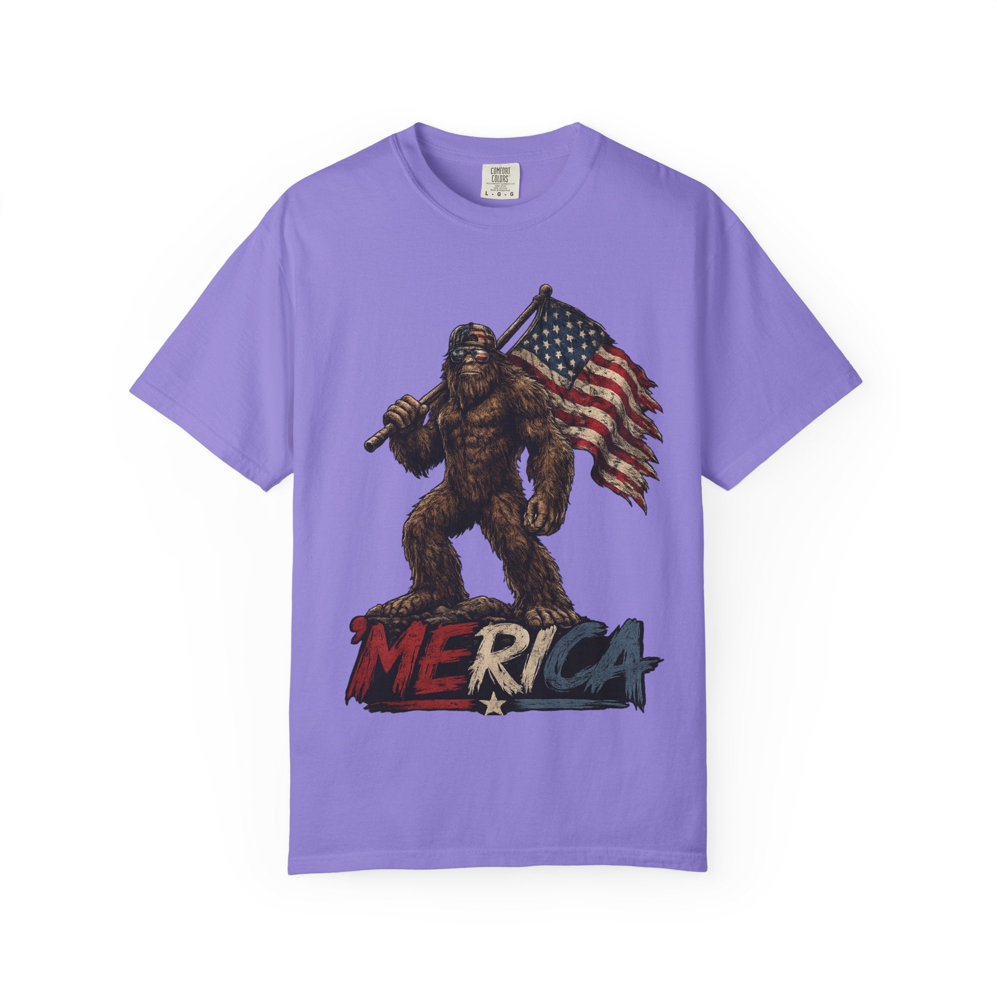 'Merica Bigfoot Flag T-Shirt — Patriotic Sasquatch Americana Tee