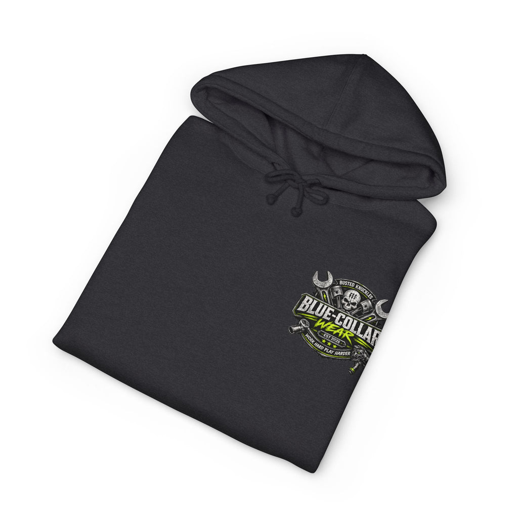 Blue-Collar Wear Hoodie Mechanic — "Blue-Collar Wear" Skull & Wrench Workwear Pullover