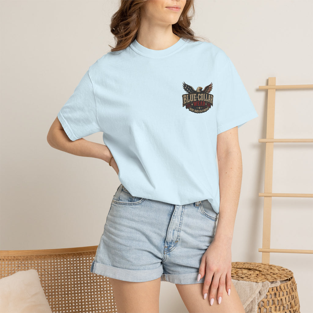 'Merica Motorcycle Eagle T-Shirt — Blue Collar 4th of July Graphic Tee