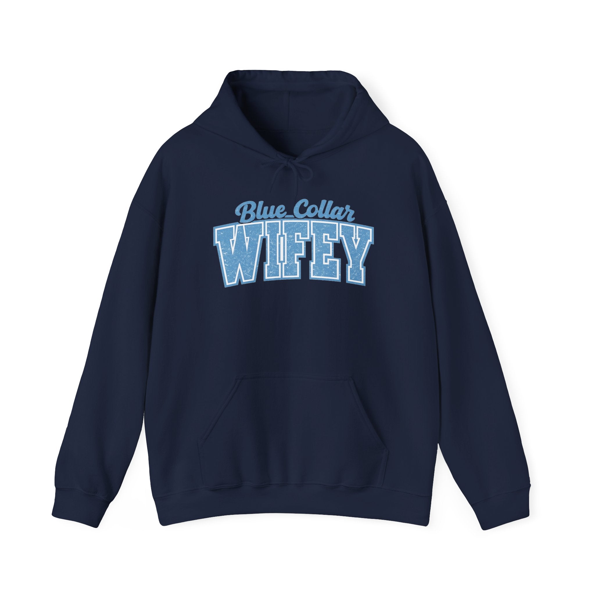 Blue Collar Wifey Hoodie – Retro Varsity Wife Sweatshirt