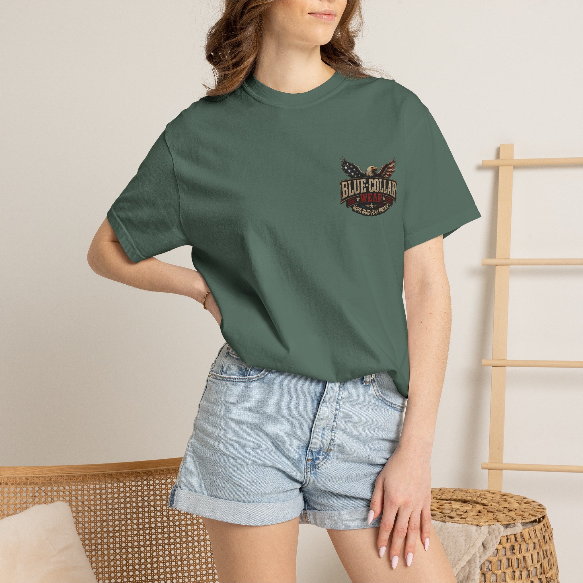 Merica Bigfoot Flag T-Shirt — 'Blue Collar' Patriotic Graphic Tee