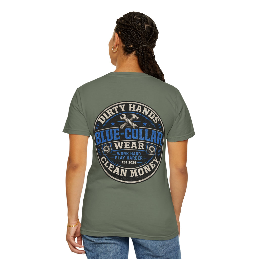Blue-Collar T-Shirt — "Dirty Hands, Clean Money" Workwear Graphic Tee