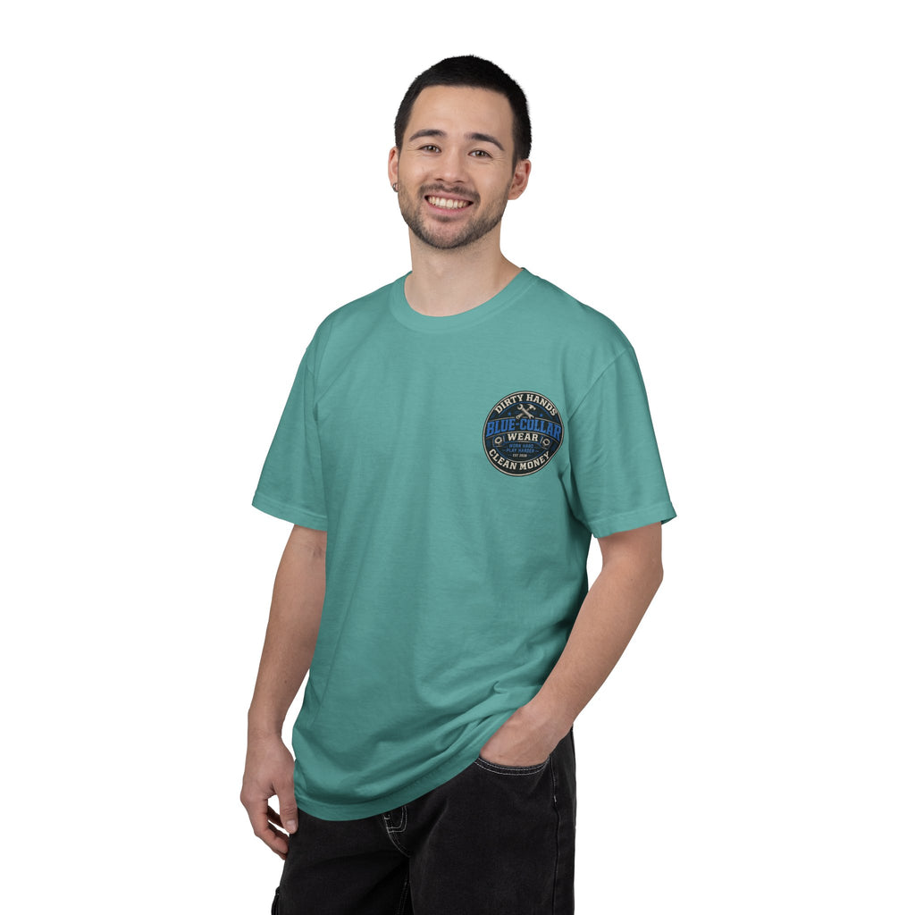 Blue-Collar T-Shirt — "Dirty Hands, Clean Money" Workwear Graphic Tee