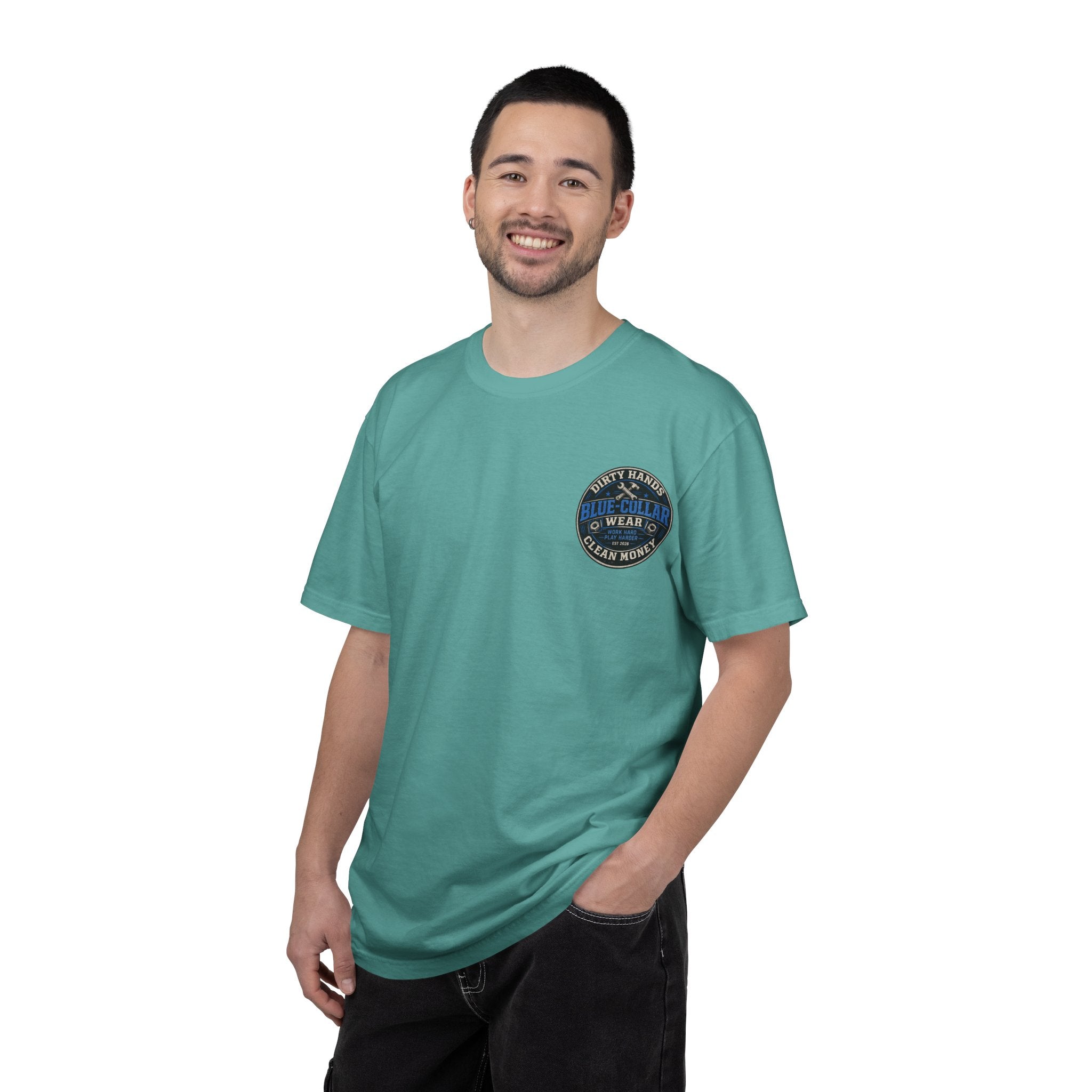 Blue-Collar T-Shirt — "Dirty Hands, Clean Money" Workwear Graphic Tee