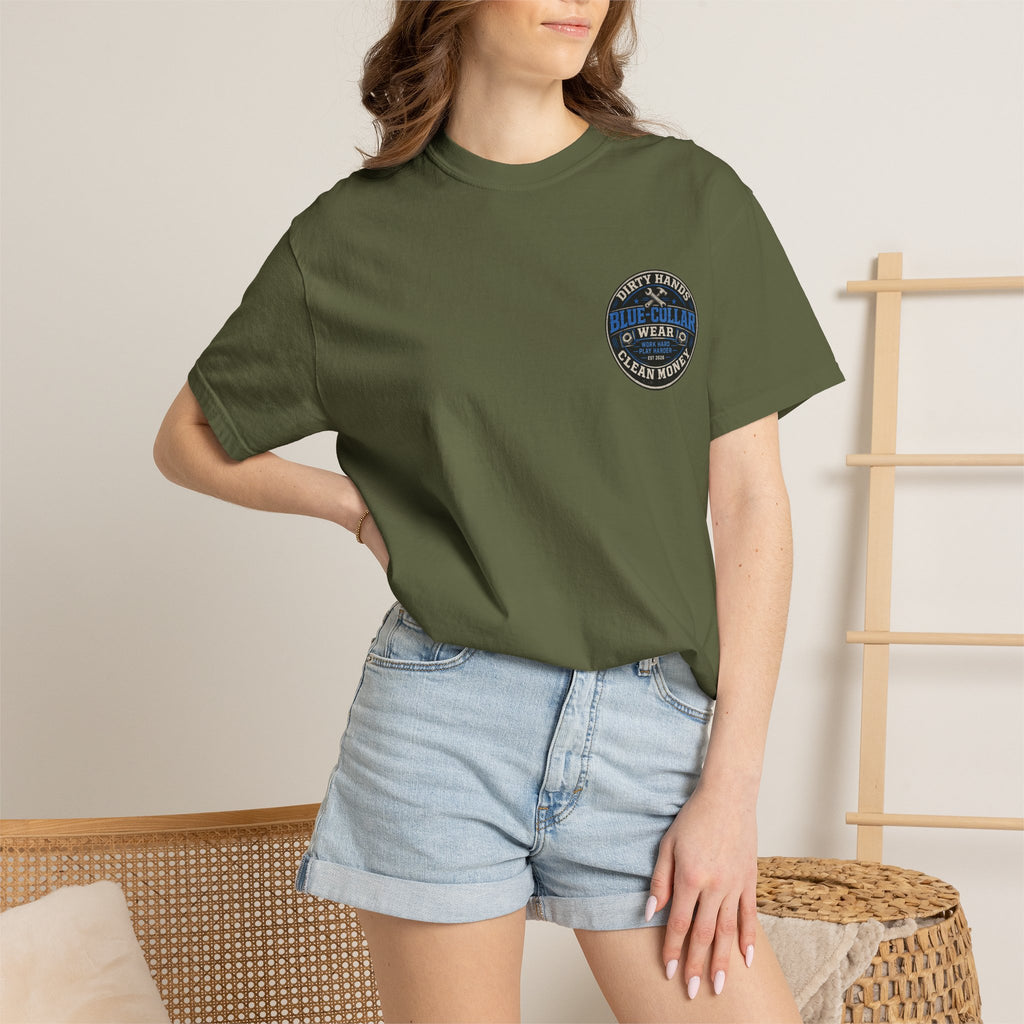 Blue-Collar T-Shirt — "Dirty Hands, Clean Money" Workwear Graphic Tee