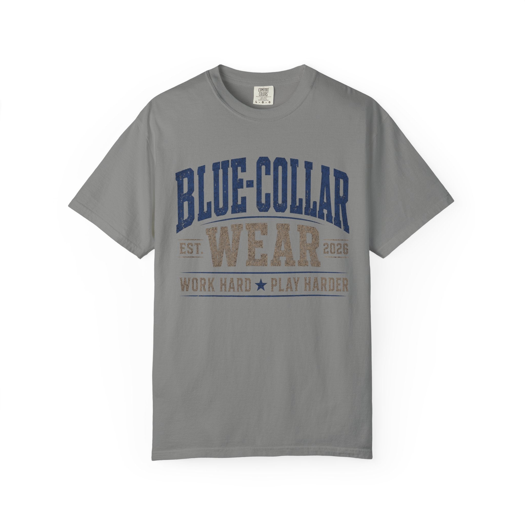 Blue-Collar Wear T-Shirt — "Work Hard • Play Harder" Retro Workwear Tee