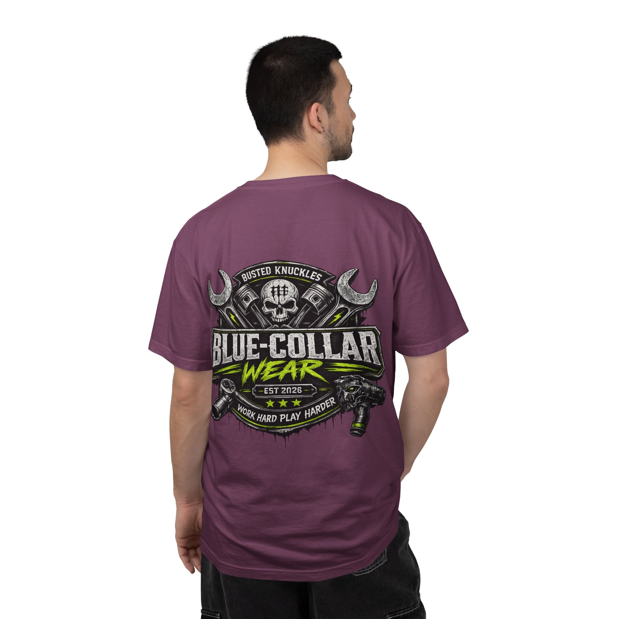Blue-Collar Wear T-Shirt Mechanic – 'Work Hard Play Harder' Vintage Mechanics Tee