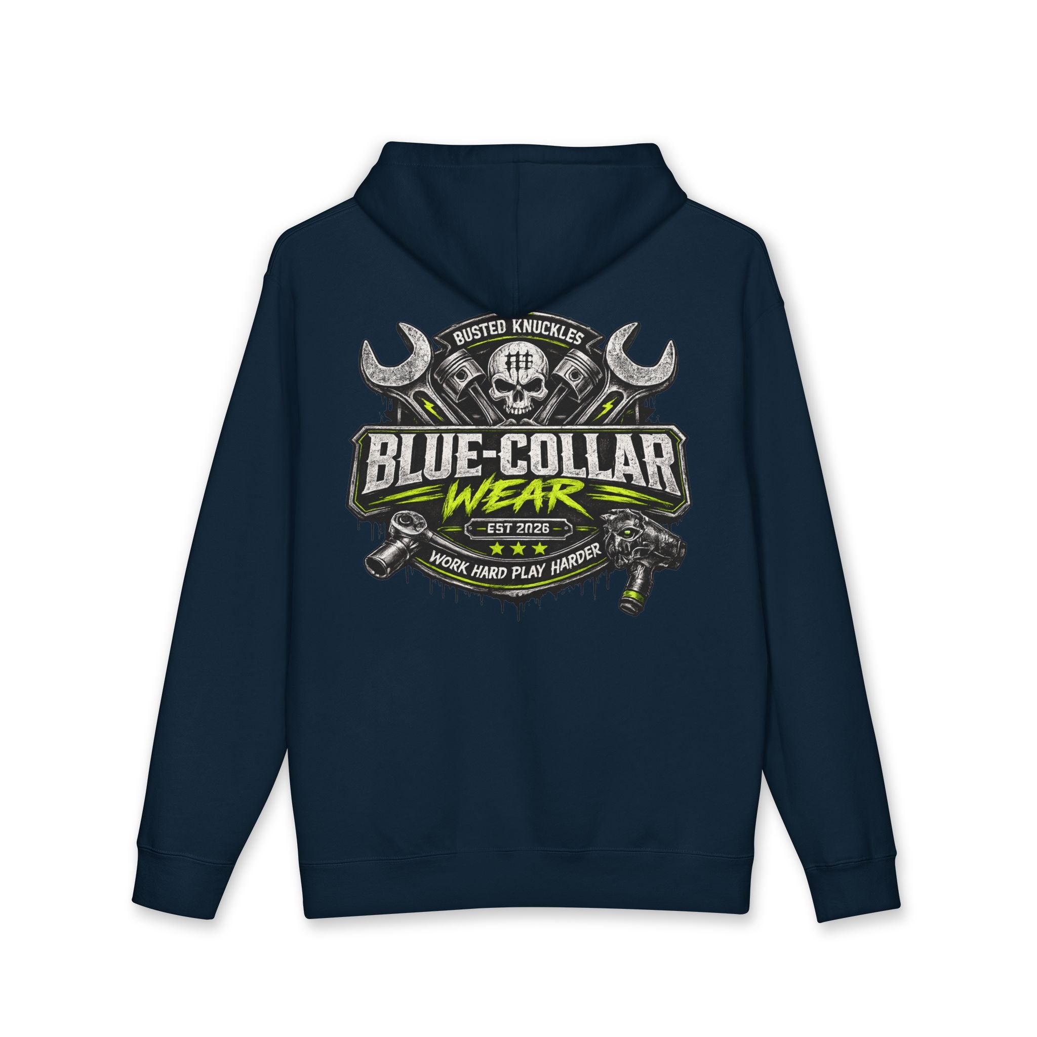 Blue-Collar Wear Hoodie Mechanic — "Blue-Collar Wear" Skull & Wrench Workwear Pullover