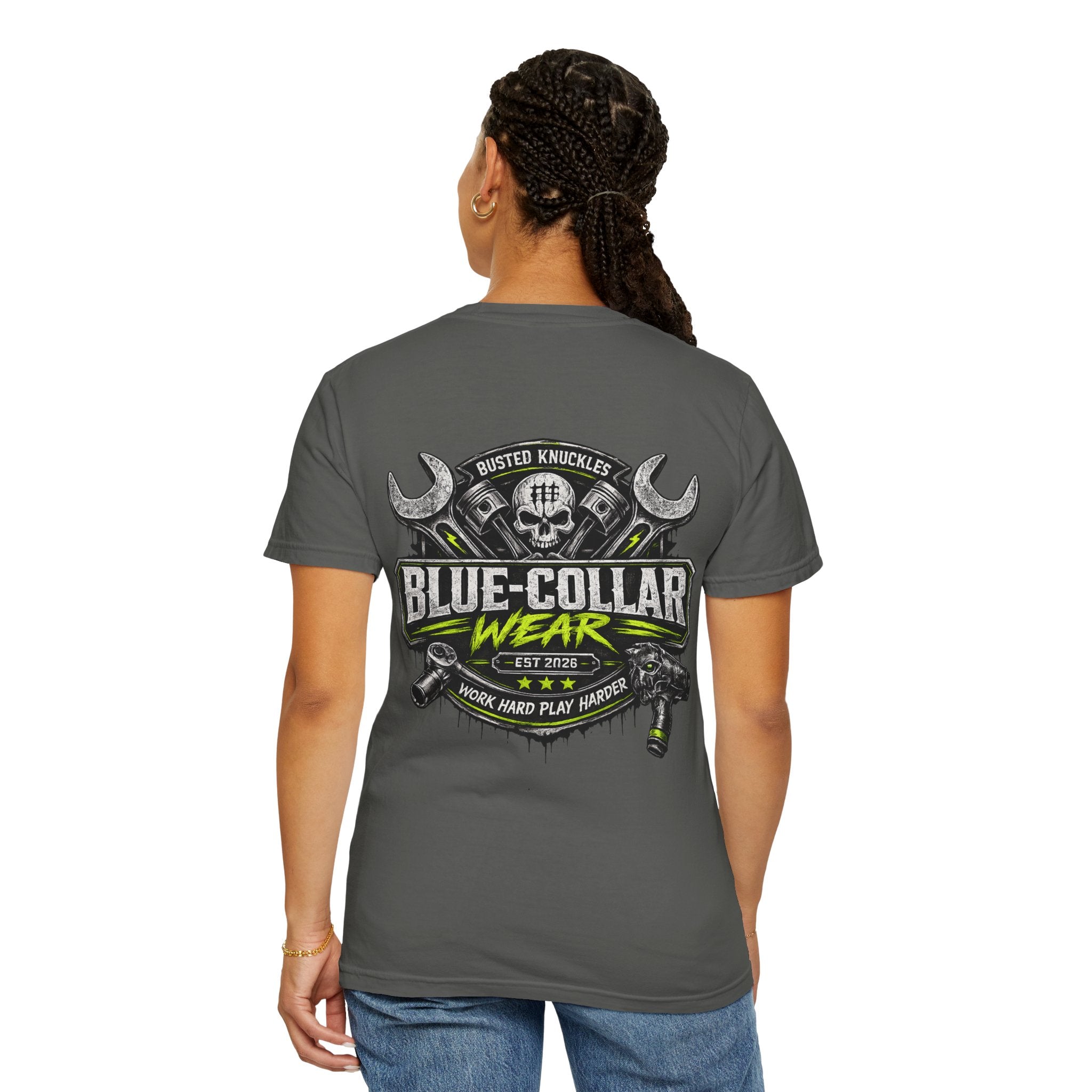 Blue-Collar Wear T-Shirt Mechanic – 'Work Hard Play Harder' Vintage Mechanics Tee