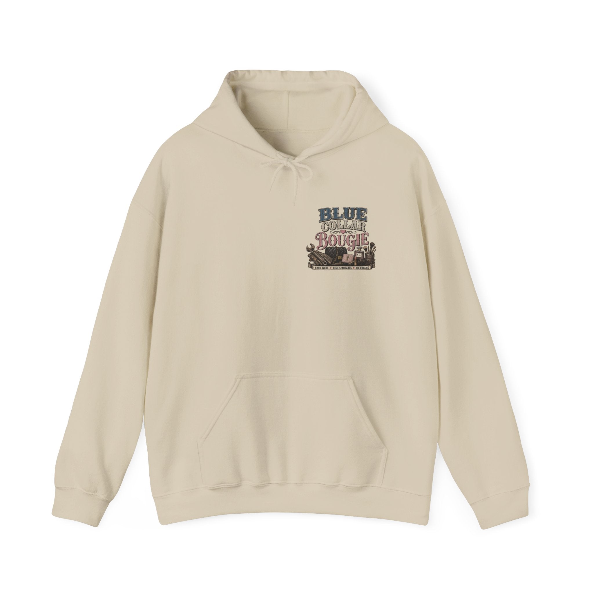 Blue Collar Bougie Hoodie — Rustic Workwear Graphic Pullover