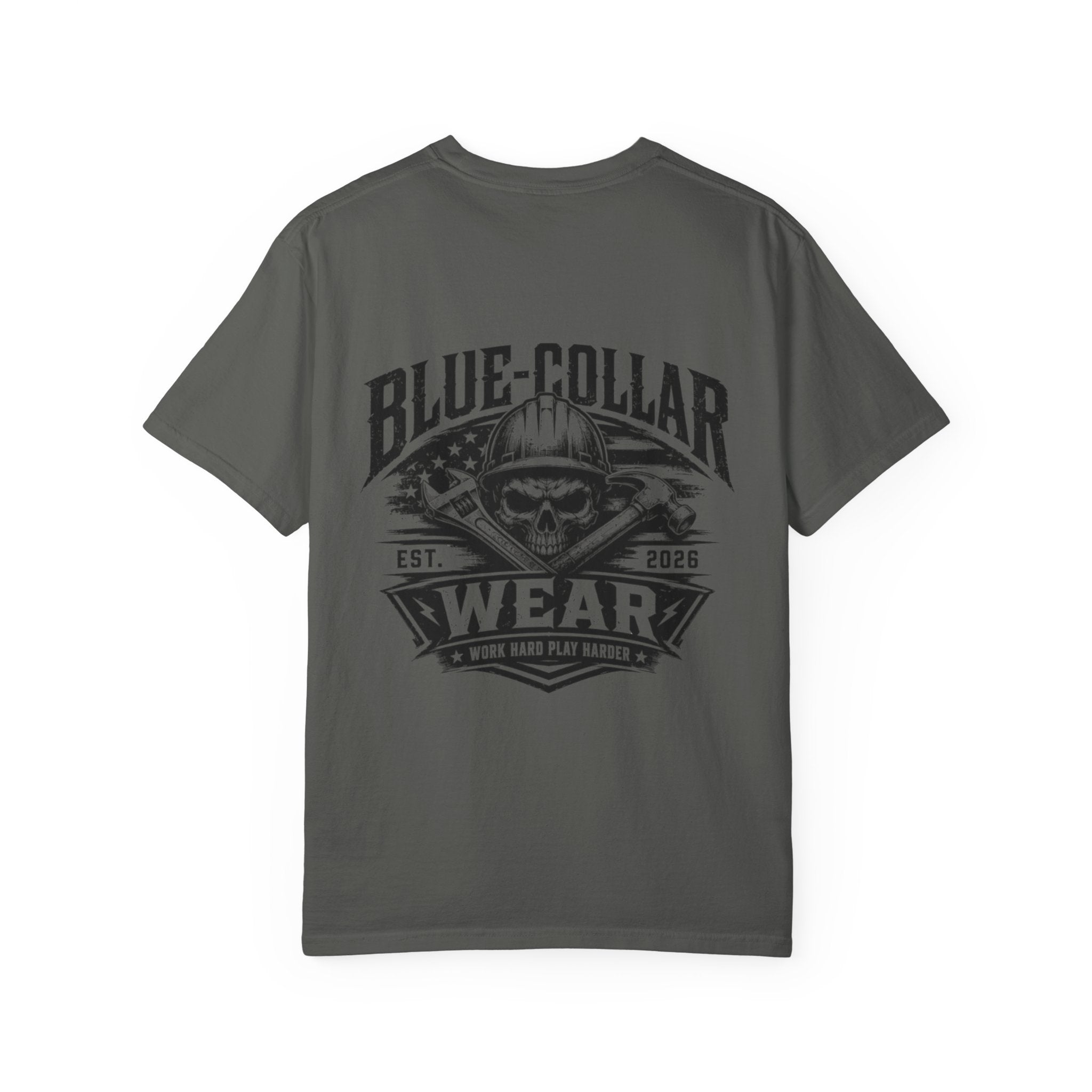 Blue-Collar Wear T-Shirt — "Work Hard • Play Harder" Retro Workwear Tee