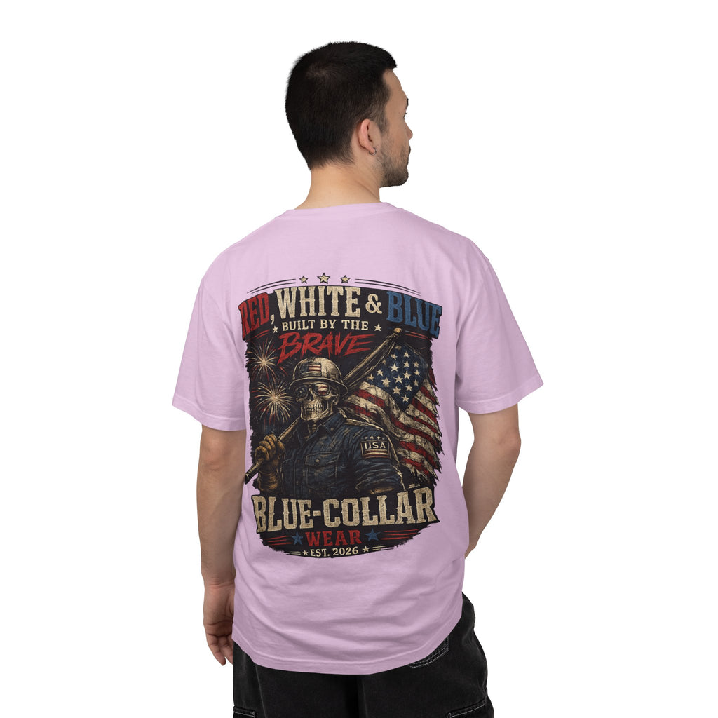 Blue-Collar Wear Patriotic T-Shirt — “Red, White & Blue Built by the Brave”
