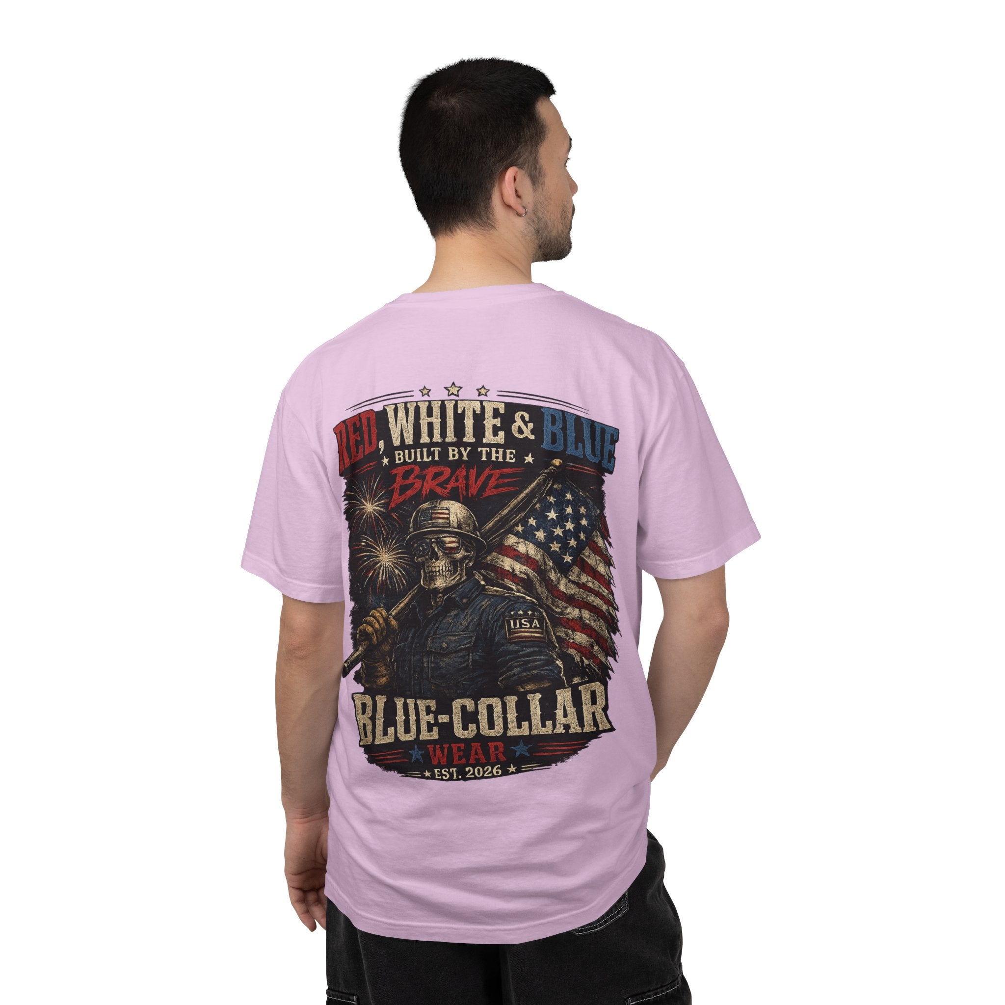 Blue-Collar Wear Patriotic T-Shirt — “Red, White & Blue Built by the Brave”