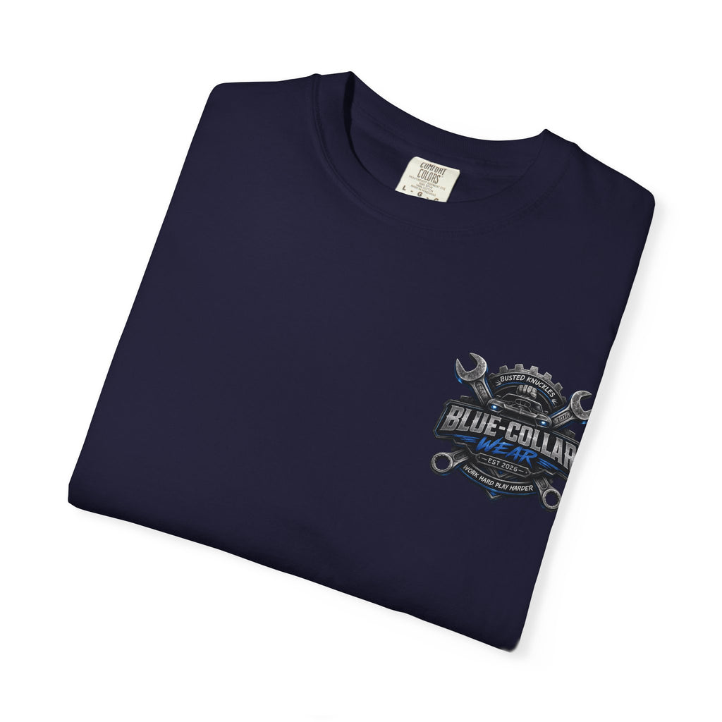 Blue-Collar Wear T-Shirt Mechanic — Busted Knuckles Mechanics Graphic Tee