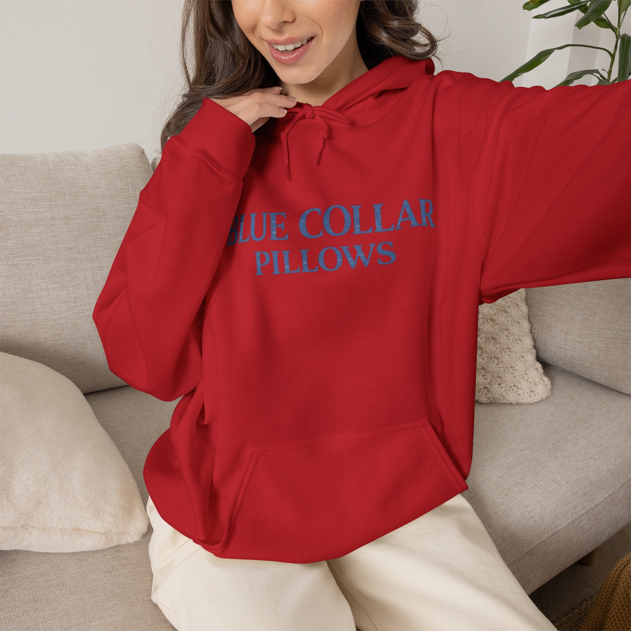 Blue Collar Pillows Hoodie — Minimalist Workwear-Inspired Pullover