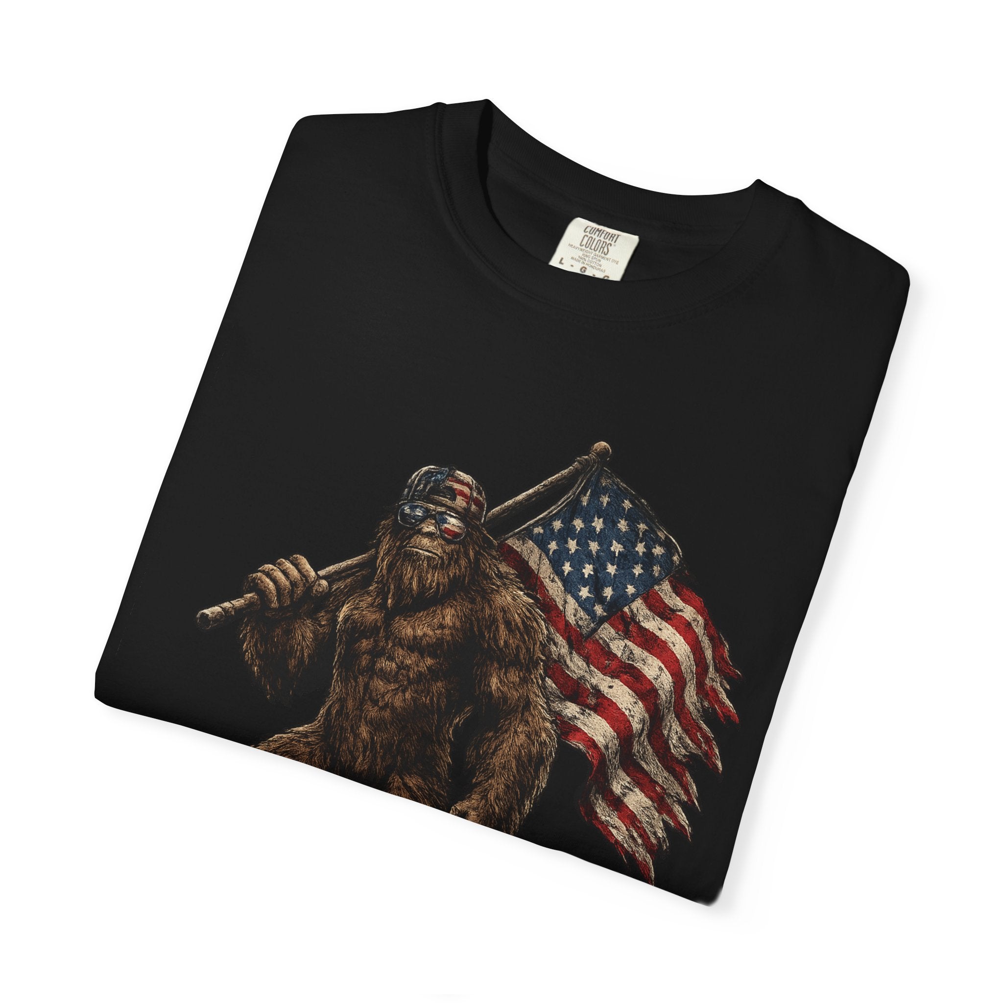 'Merica Bigfoot Flag T-Shirt — Patriotic Sasquatch Americana Tee