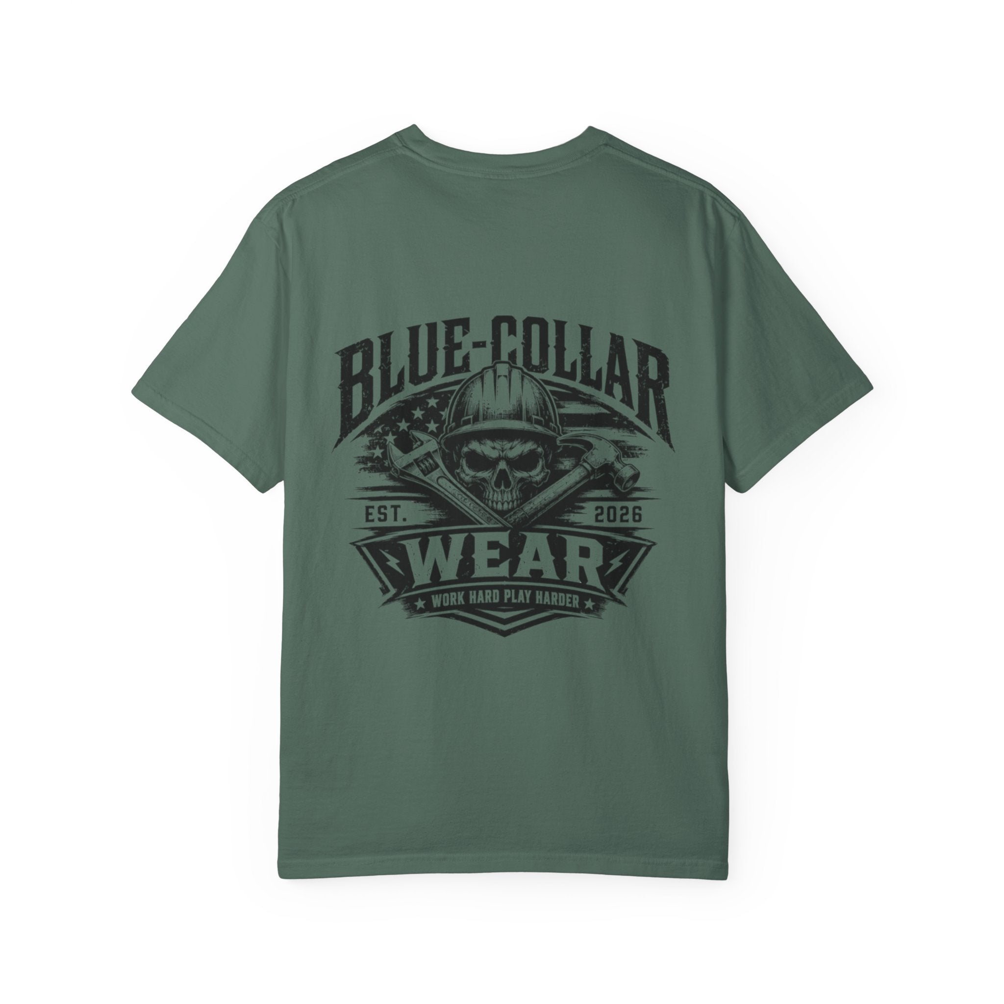 Blue-Collar Wear T-Shirt — "Work Hard • Play Harder" Retro Workwear Tee
